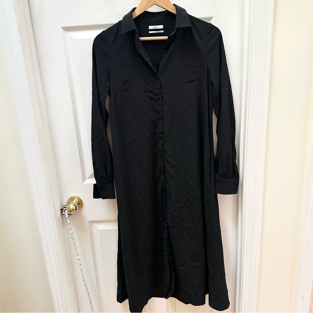 CO Essentials Long Sleeve shirt Dress Black maxi long collared button down XS